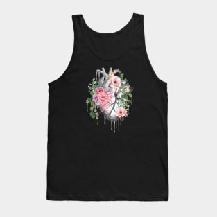 Heart Human Anatomy pink flowers and green leaves Tank Top